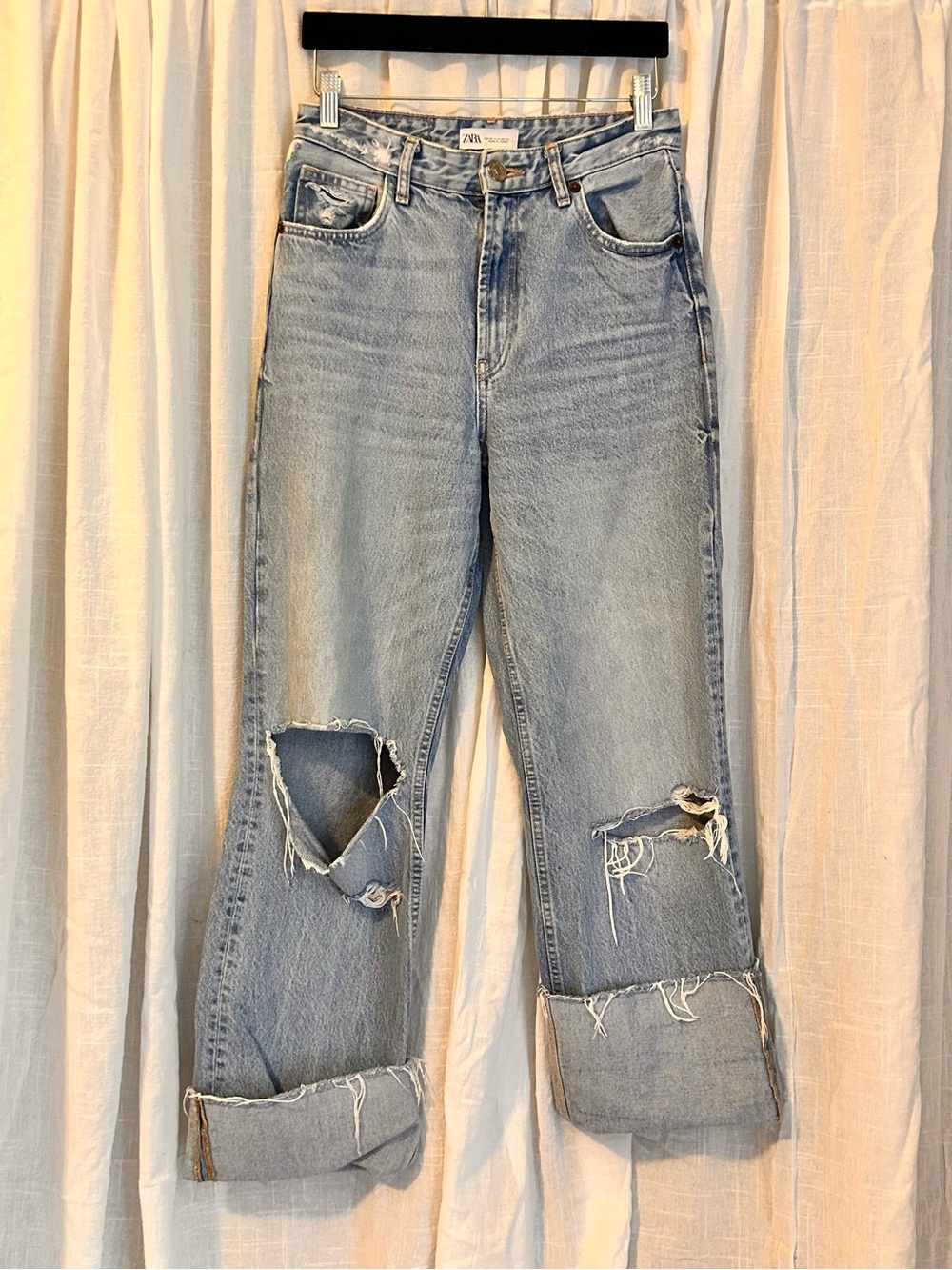 Zara Light Blue Distressed Boyfriend Jeans